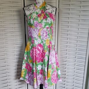 Vicky Tiel Floral Sleeveless Halter Dress New Size M